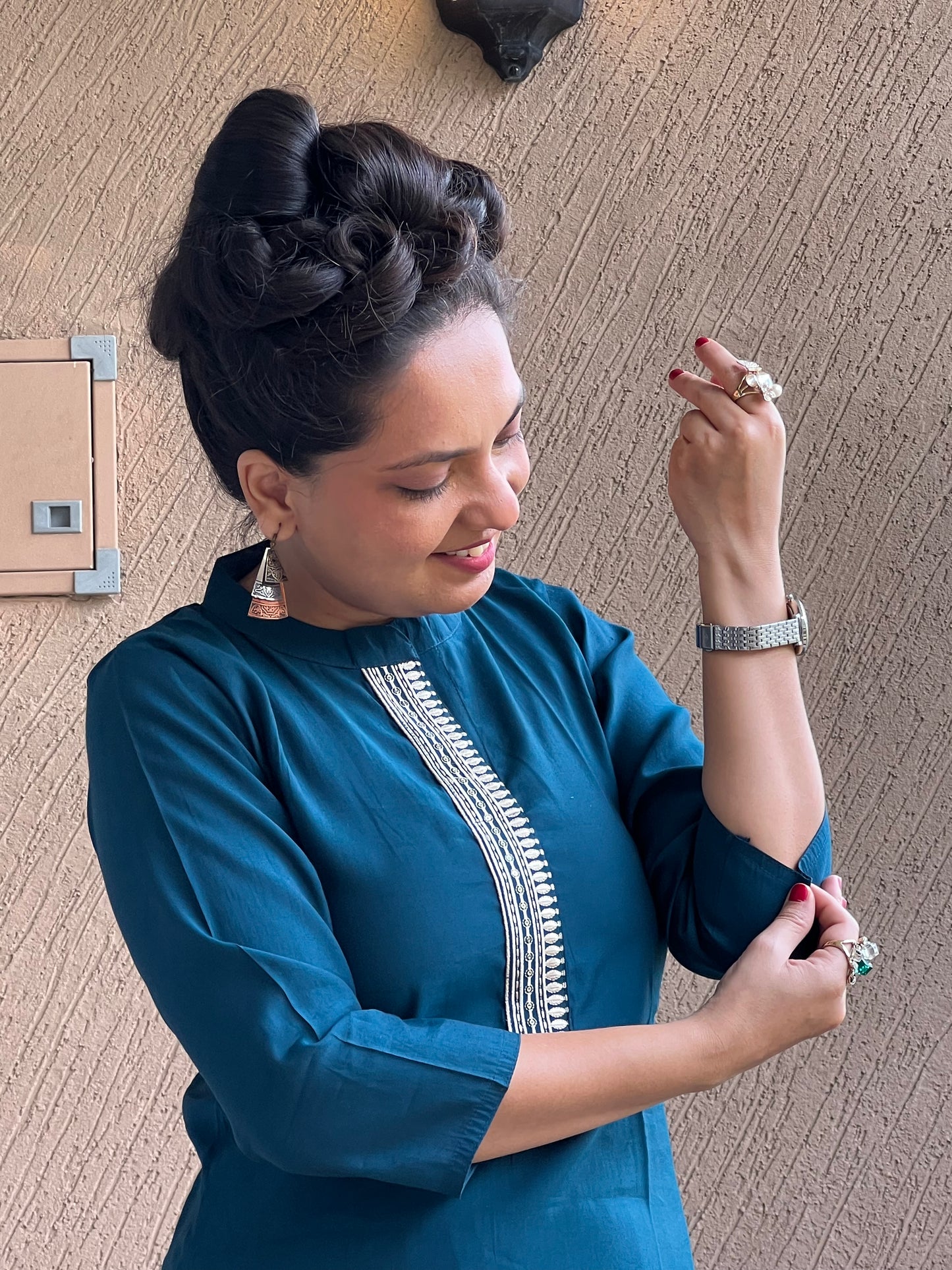 Teal Zari Embroidered Co-ord Set in Cotton Silk – Aarya Teal