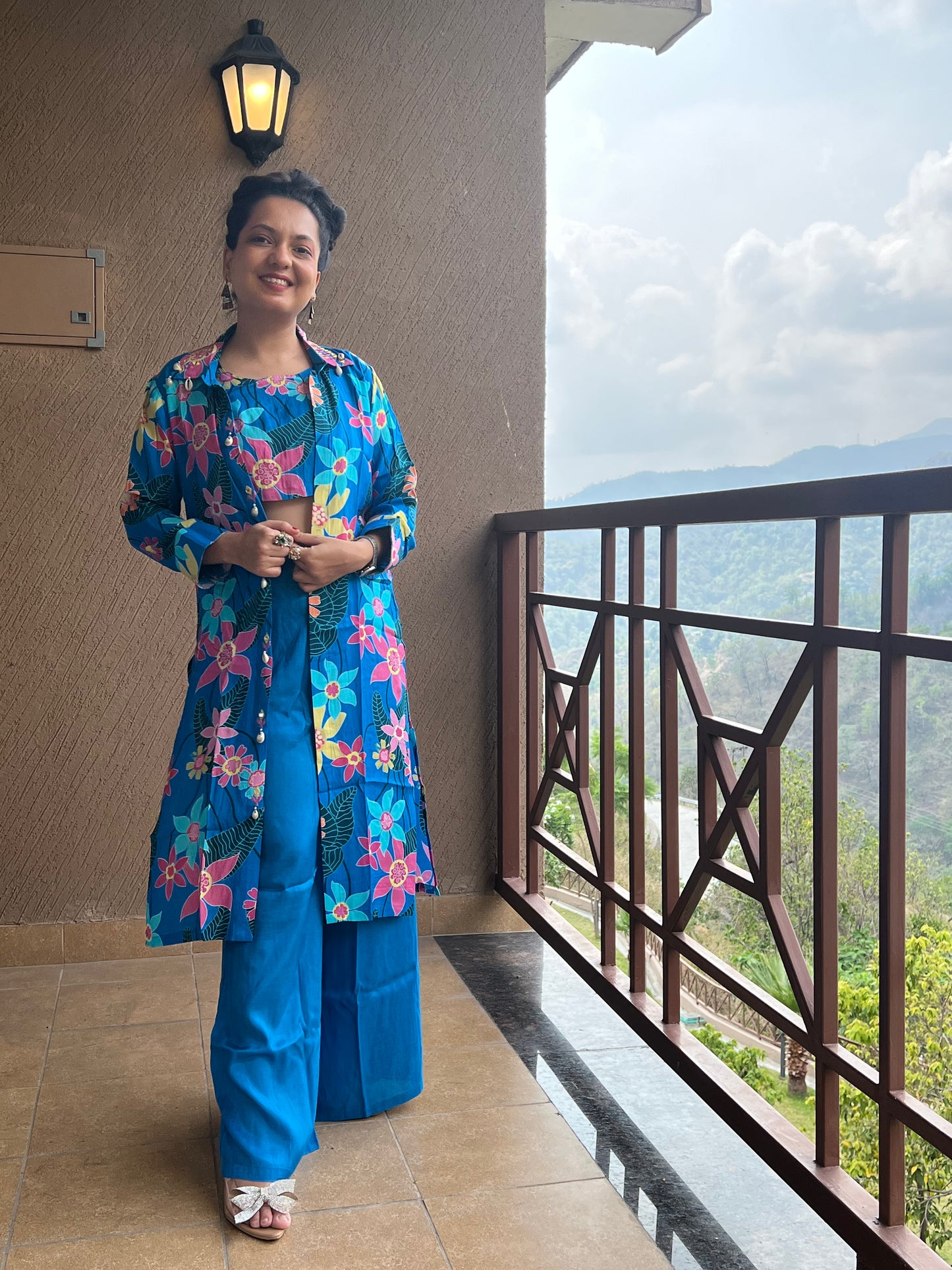 Blue Floral Jacket Co-ord Set – Indira Azure