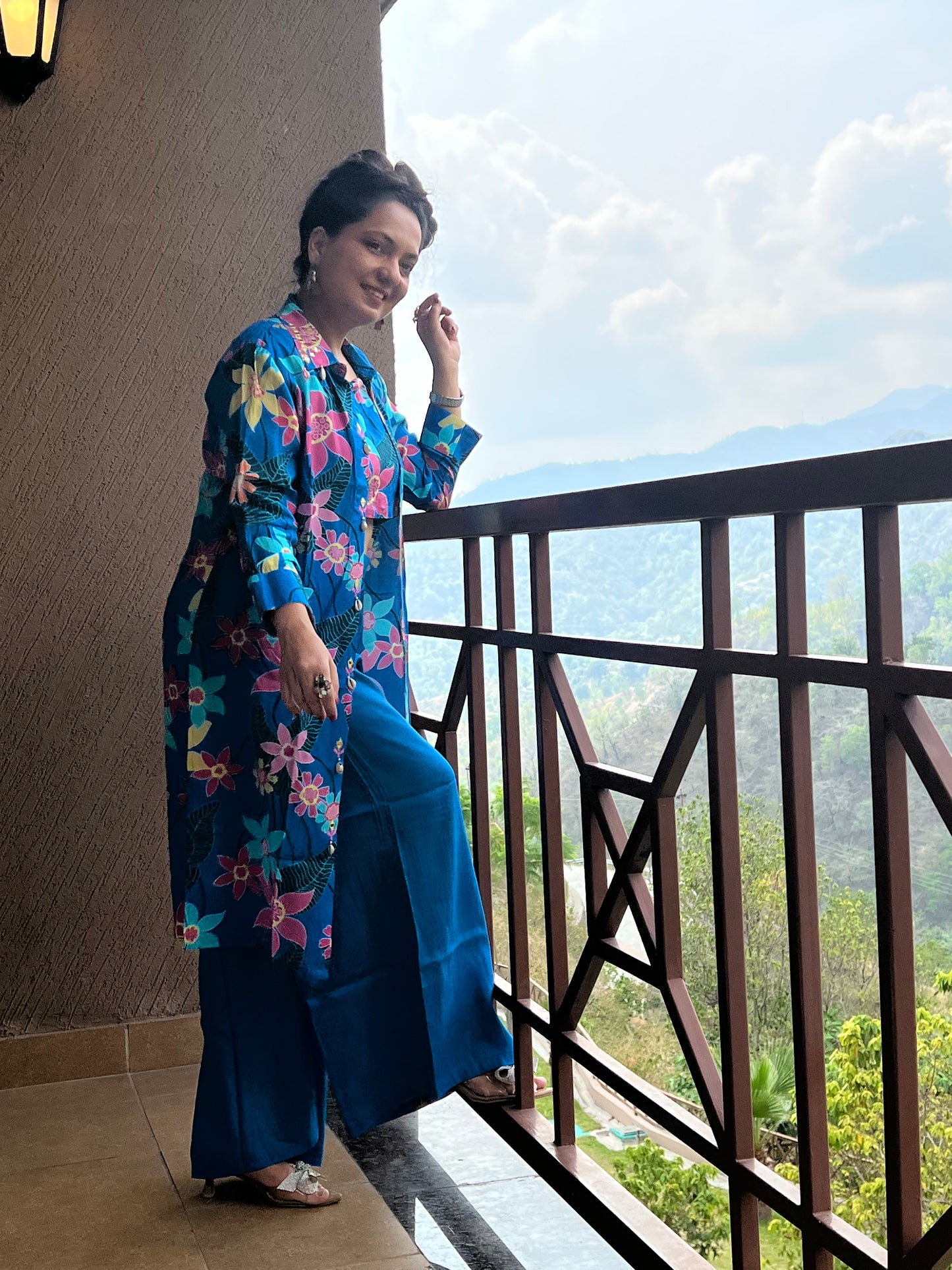 Blue Floral Jacket Co-ord Set – Indira Azure