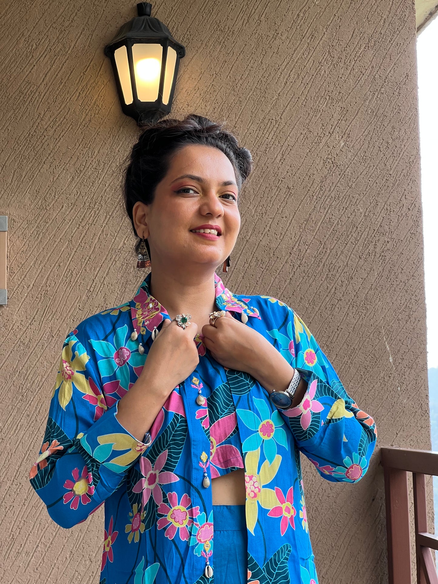 Blue Floral Jacket Co-ord Set – Indira Azure