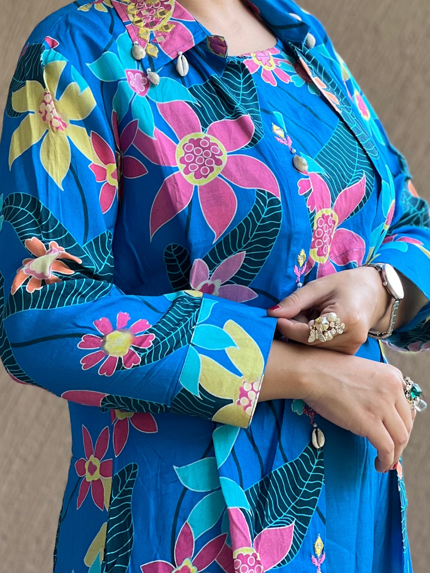 Blue Floral Jacket Co-ord Set – Indira Azure