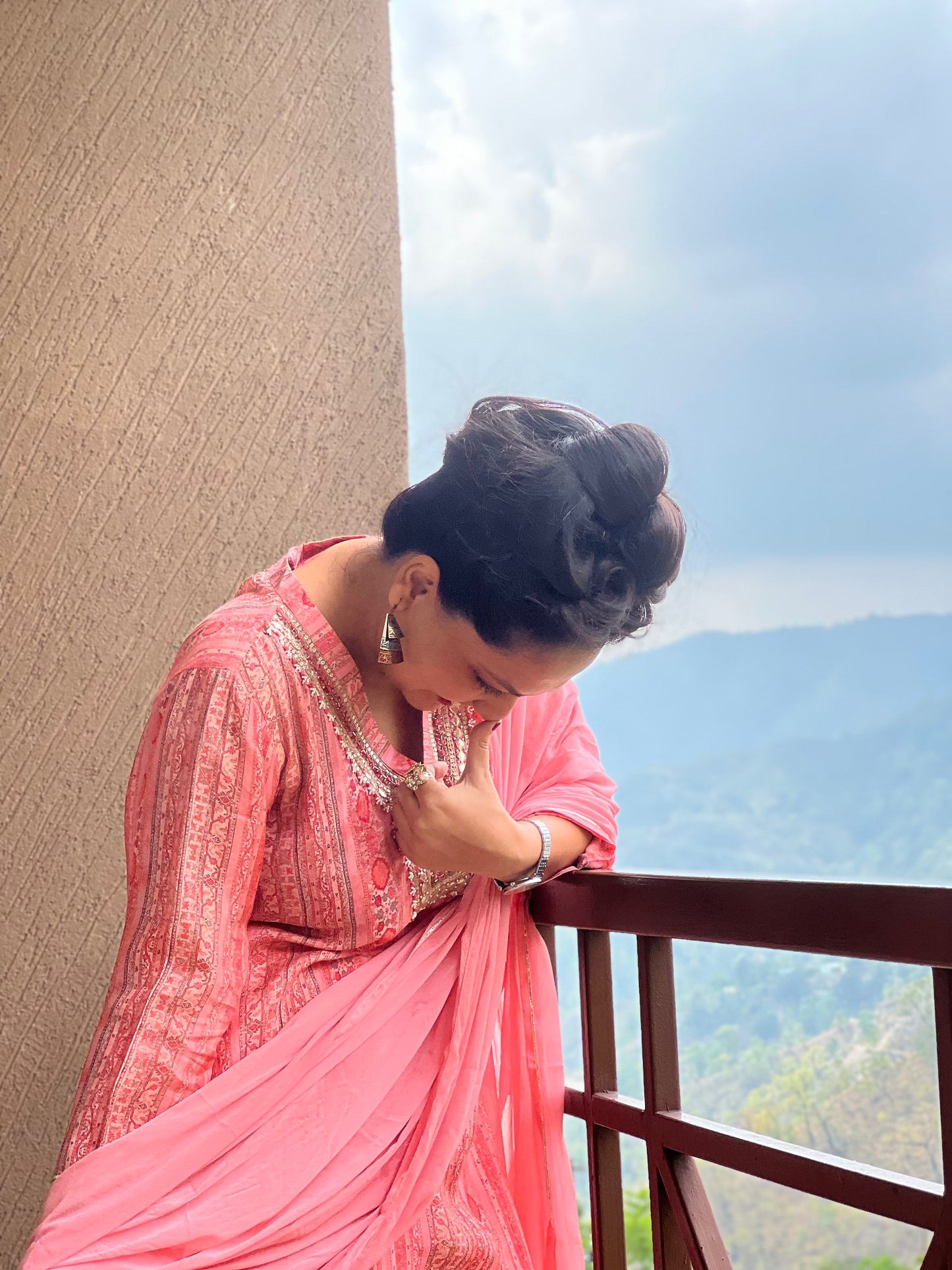 "Blush Pink Kurta Set with Dupatta in Chiffon – Rosé Meher "