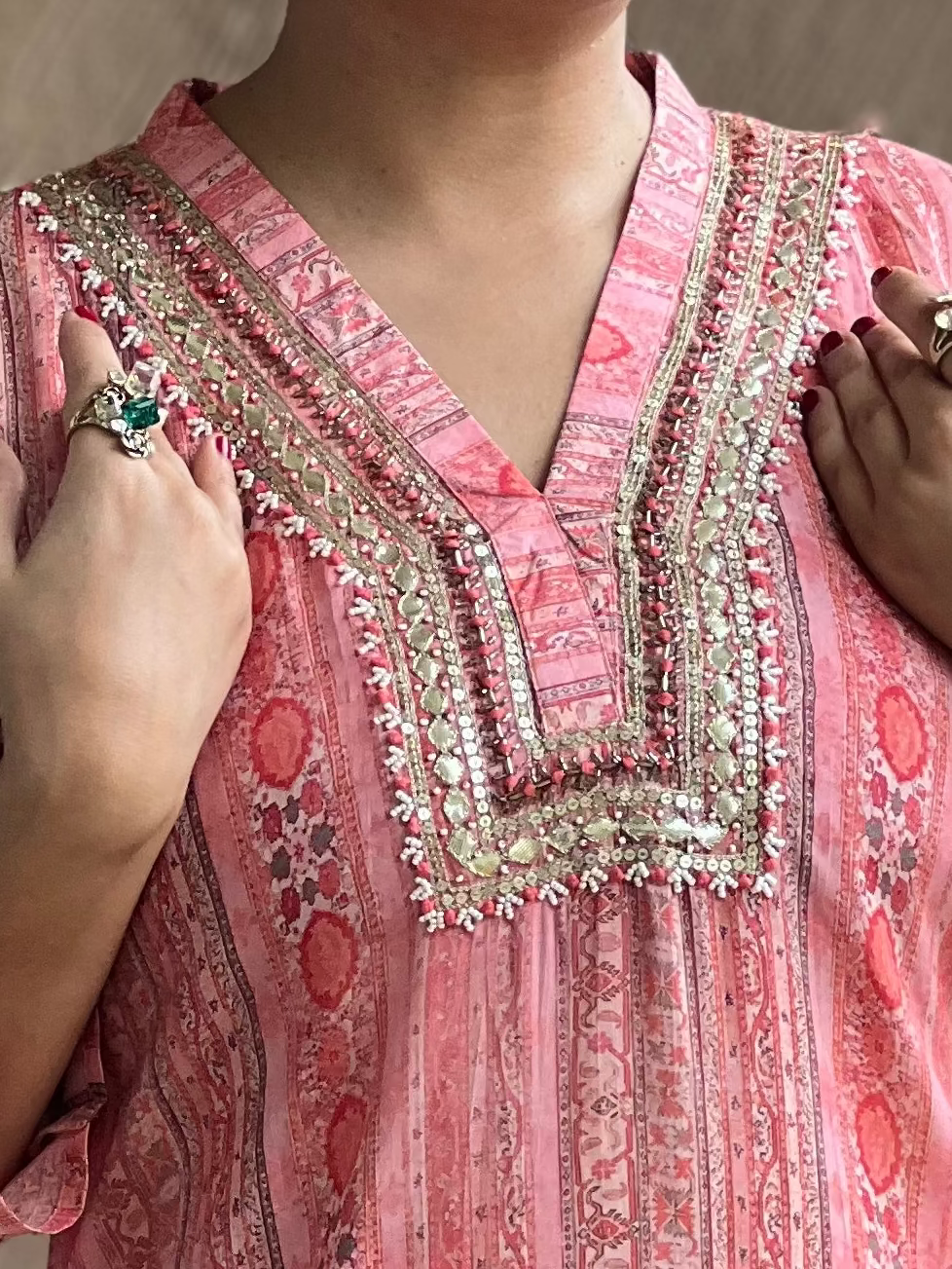 "Blush Pink Kurta Set with Dupatta in Chiffon – Rosé Meher "