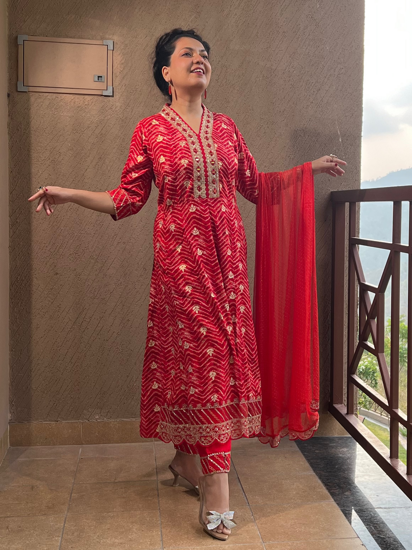 Red Zari Anarkali Suit with Dupatta – Ruby Noor