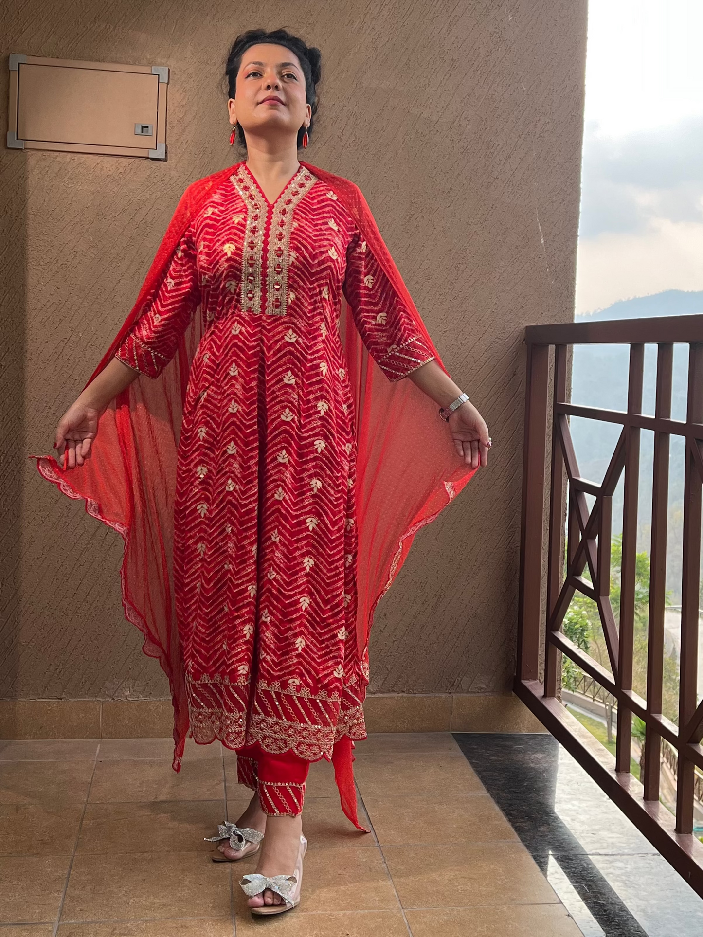 Red Zari Anarkali Suit with Dupatta – Ruby Noor
