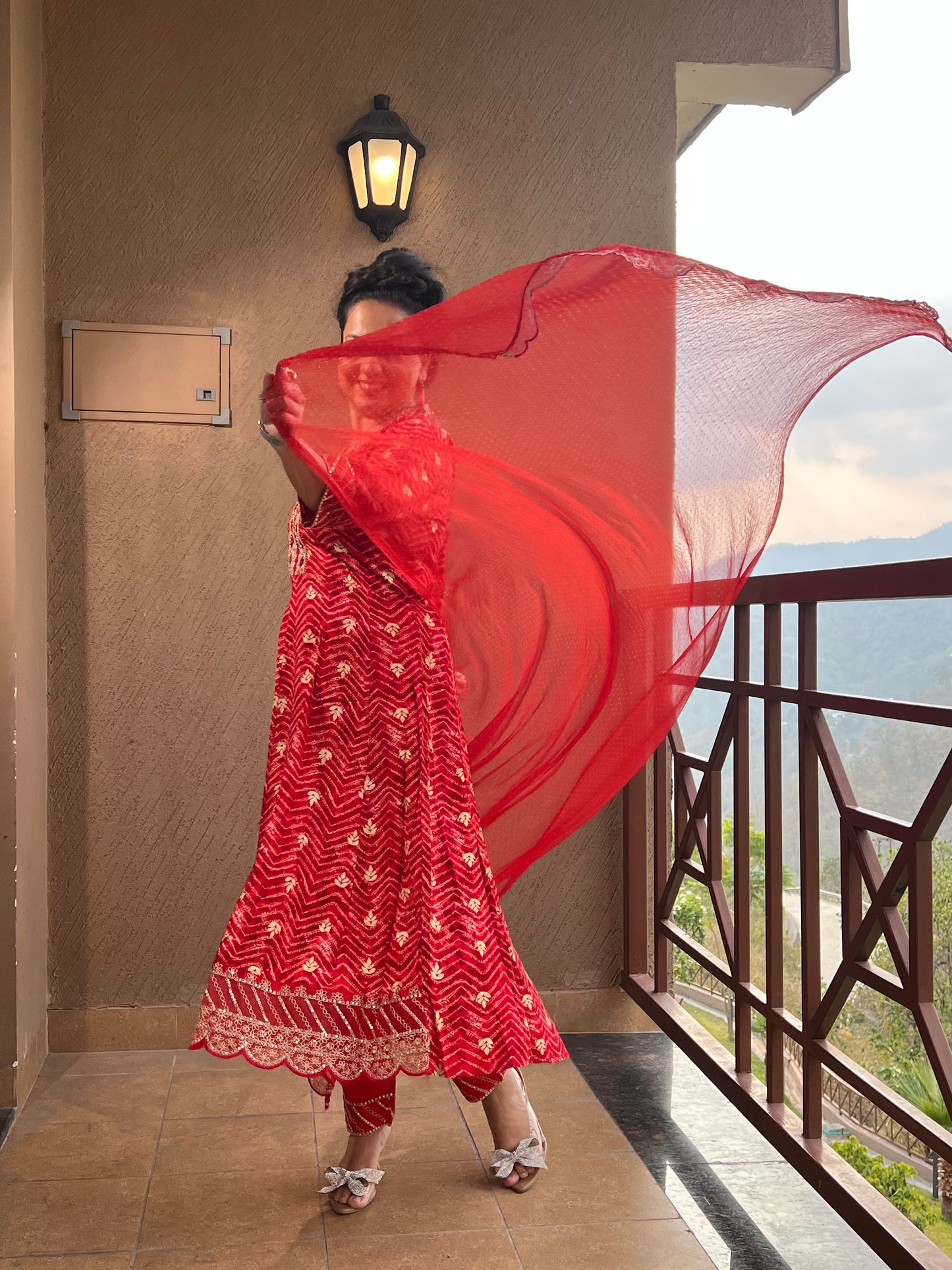 Red Zari Anarkali Suit with Dupatta – Ruby Noor