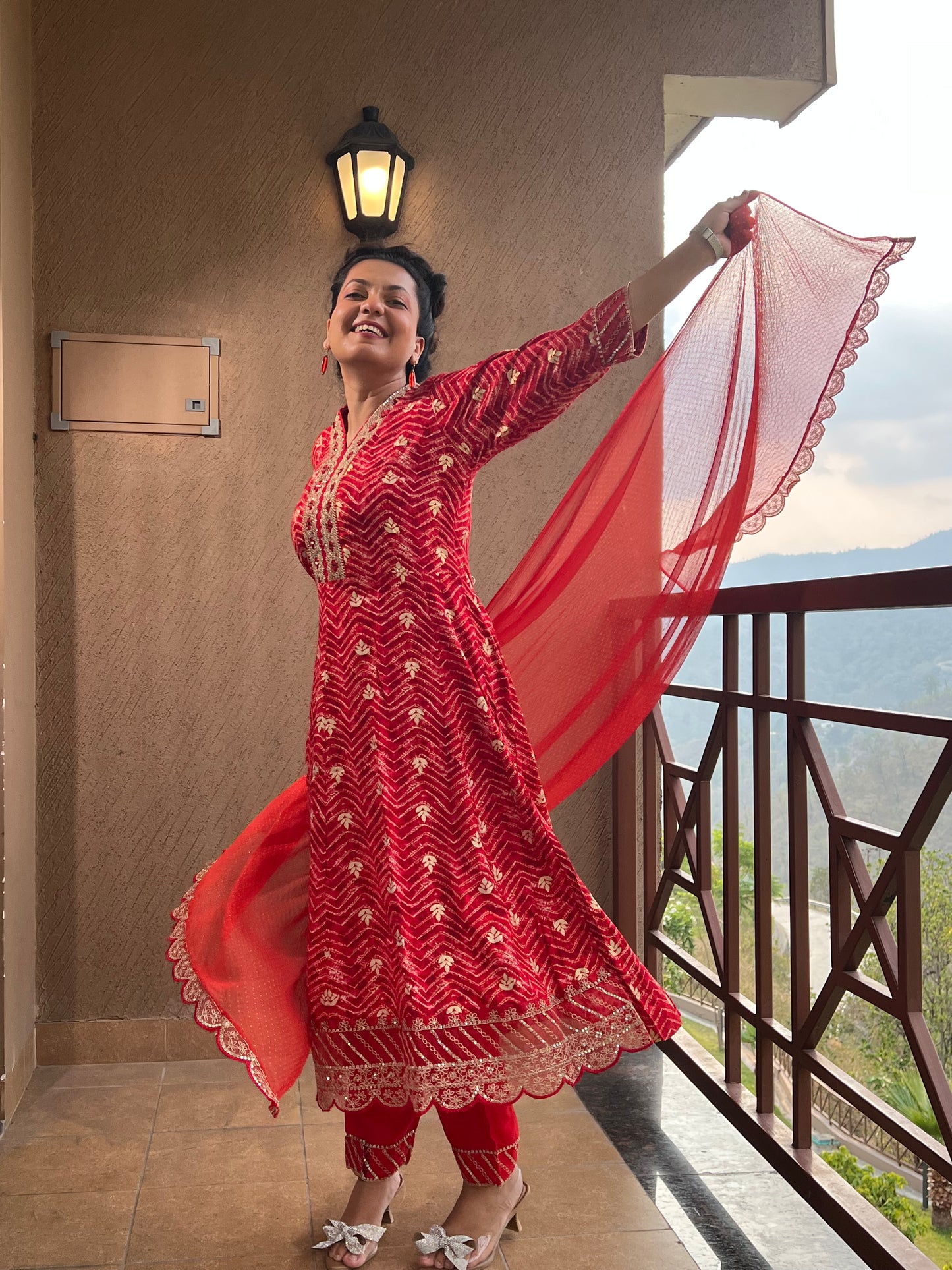Red Zari Anarkali Suit with Dupatta – Ruby Noor