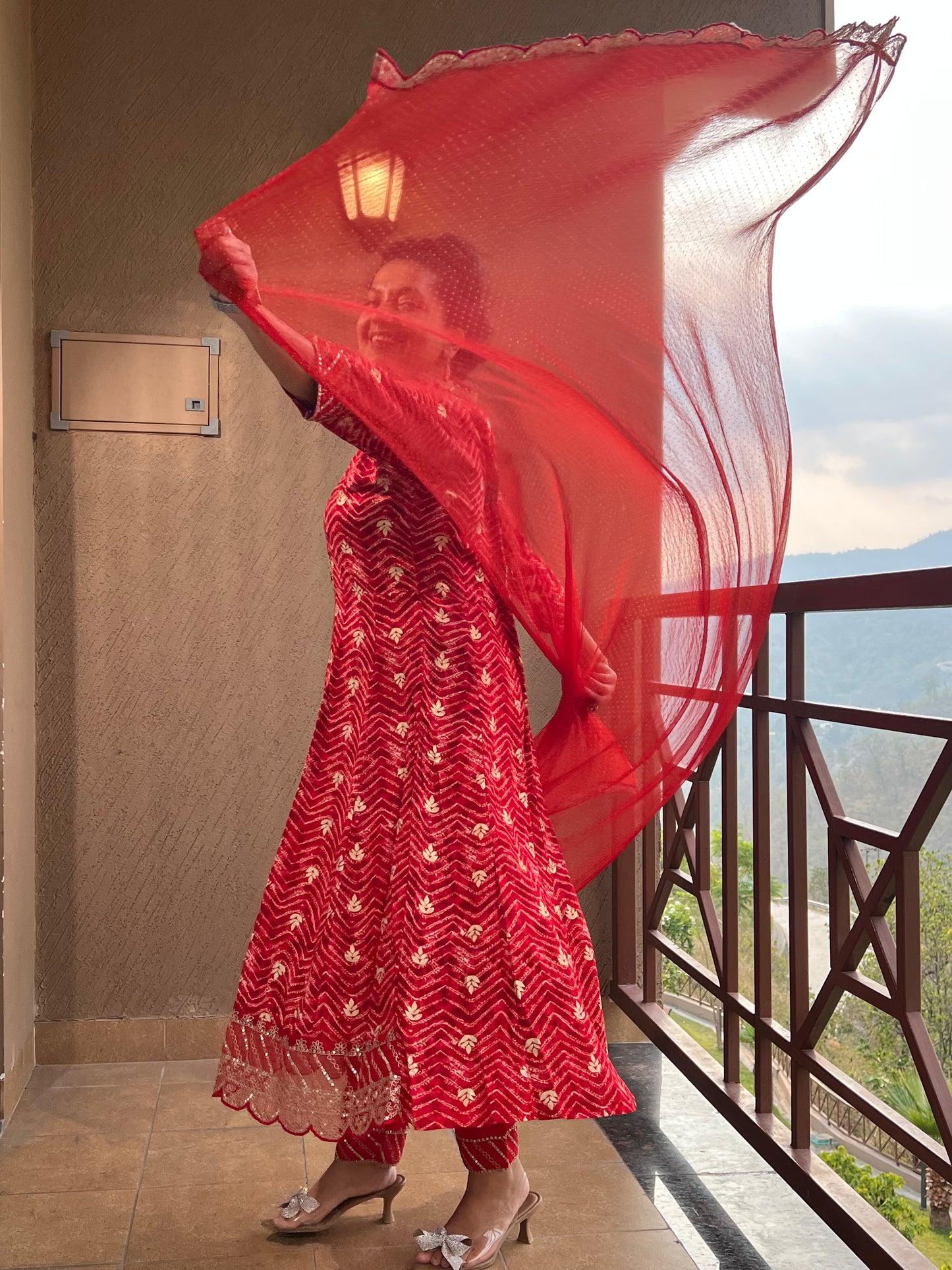Red Zari Anarkali Suit with Dupatta – Ruby Noor