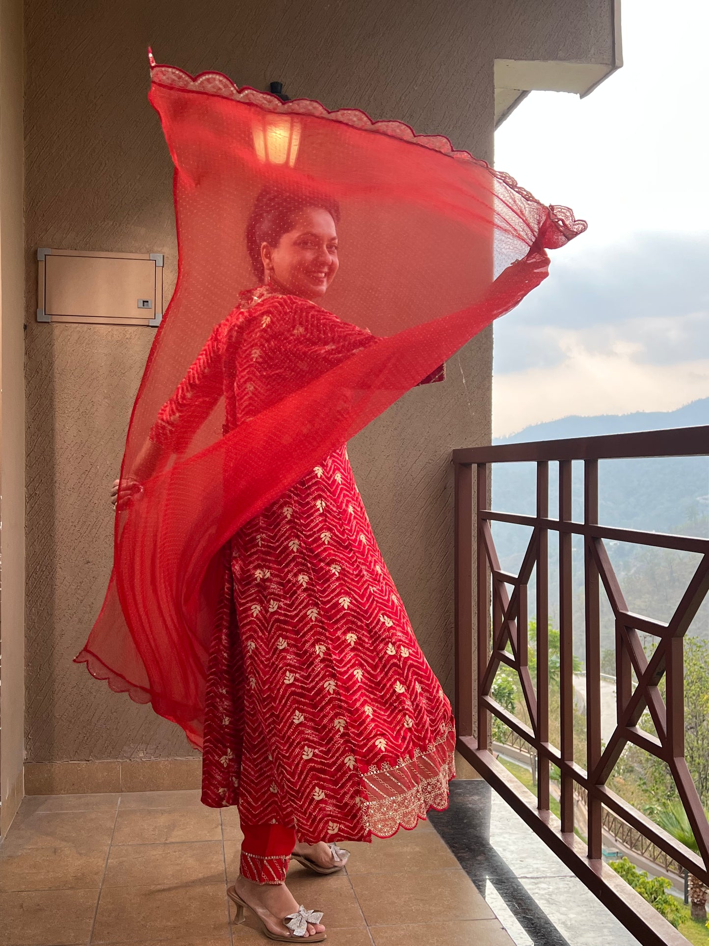 Red Zari Anarkali Suit with Dupatta – Ruby Noor
