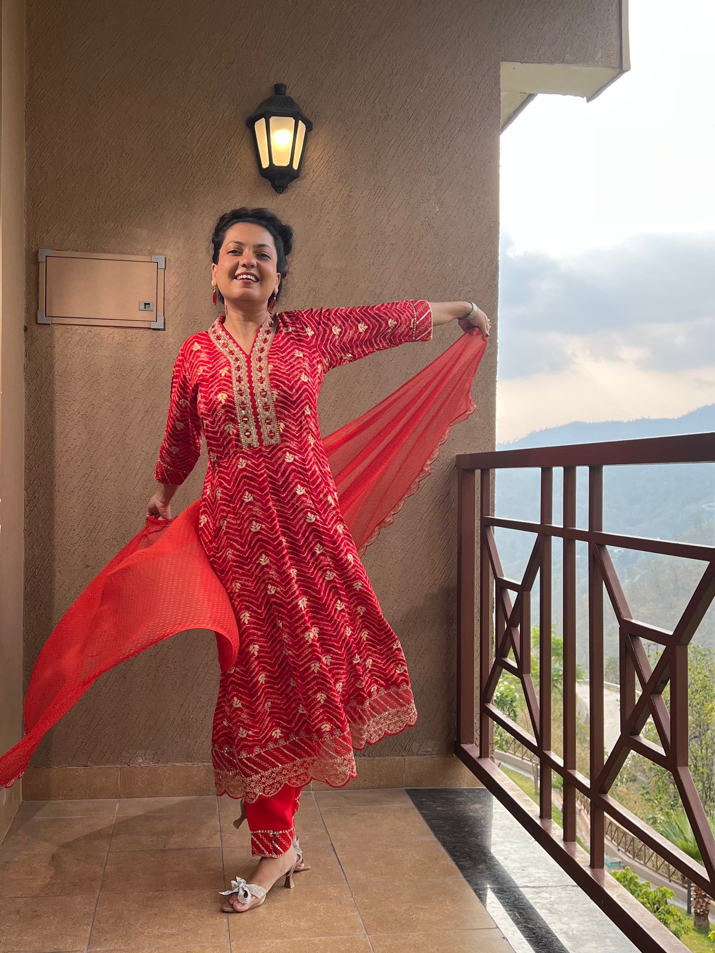 Red Zari Anarkali Suit with Dupatta – Ruby Noor