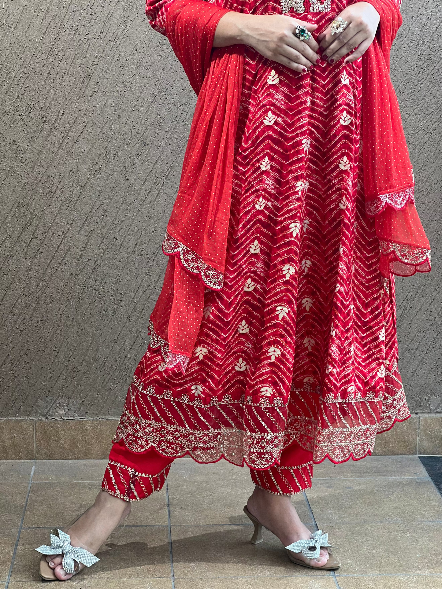 Red Zari Anarkali Suit with Dupatta – Ruby Noor
