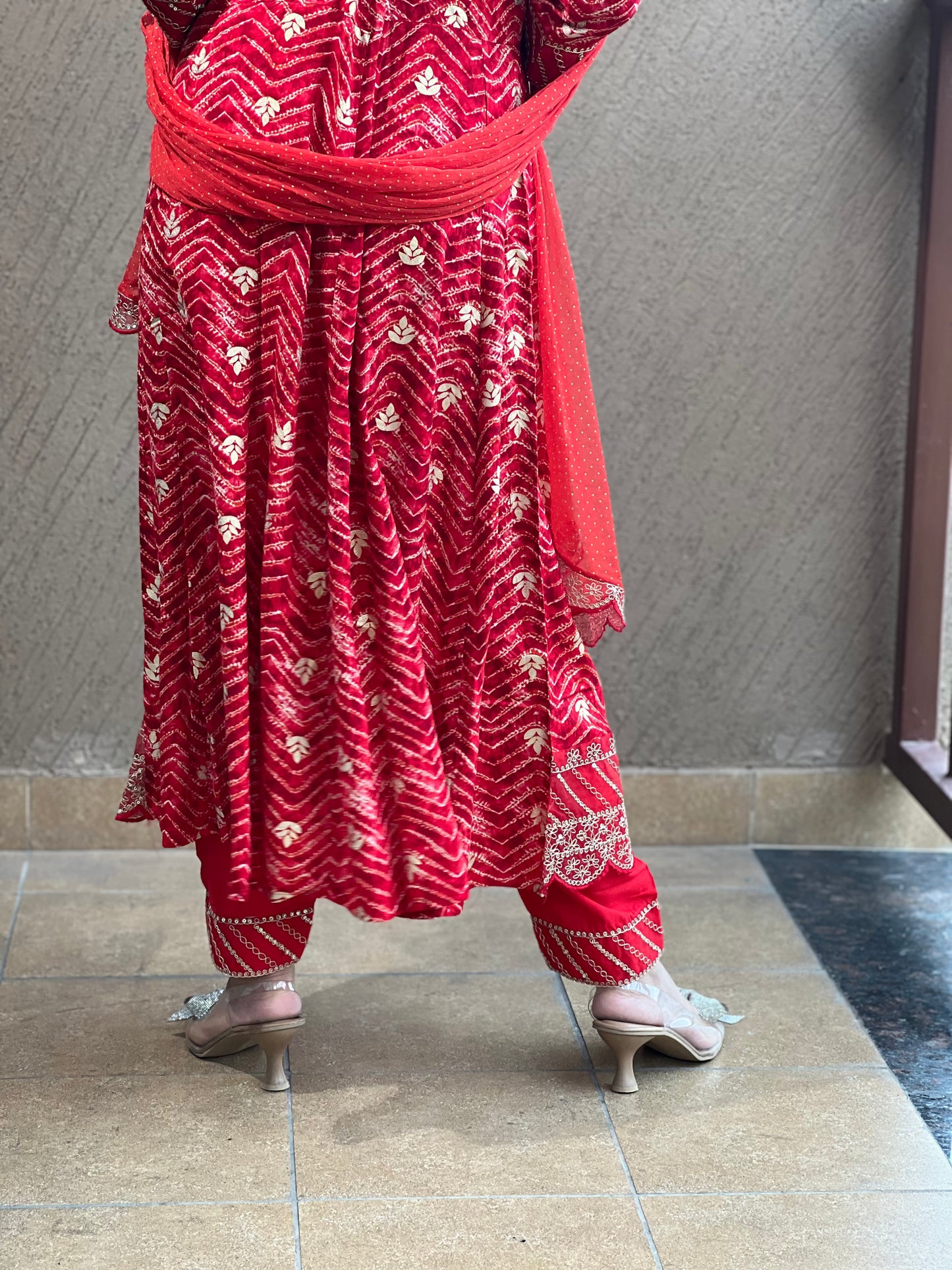 Red Zari Anarkali Suit with Dupatta – Ruby Noor