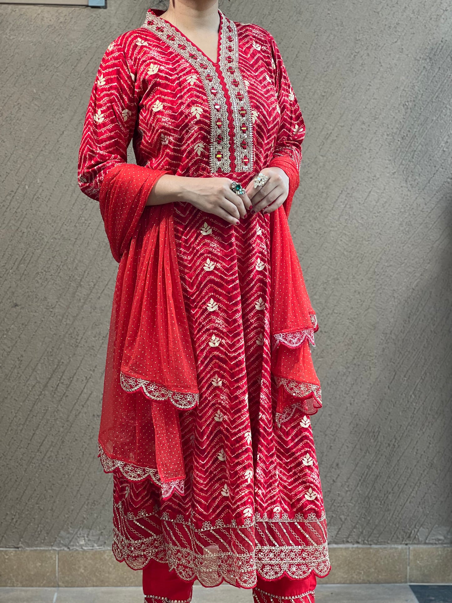 Red Zari Anarkali Suit with Dupatta – Ruby Noor