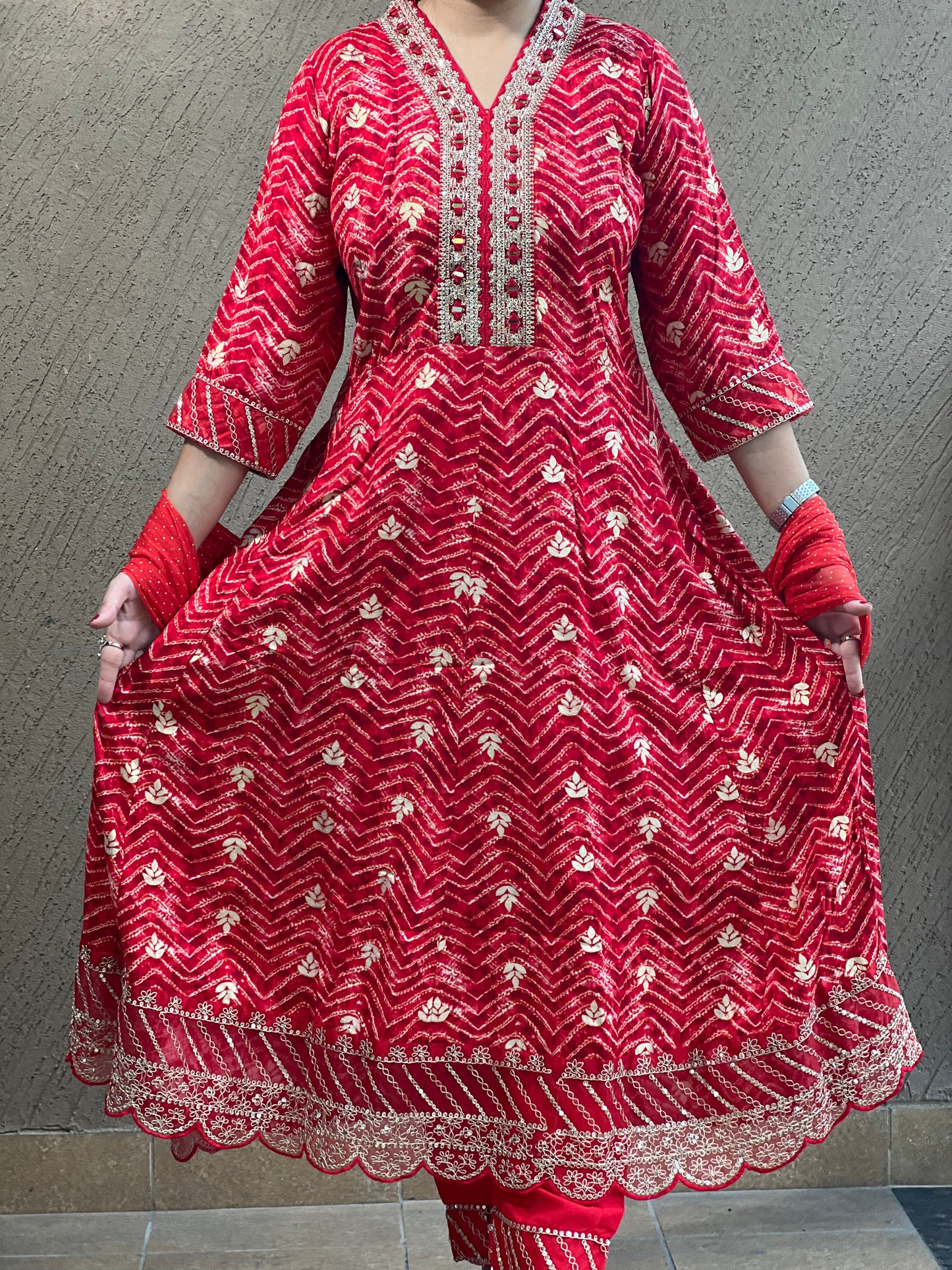 Red Zari Anarkali Suit with Dupatta – Ruby Noor