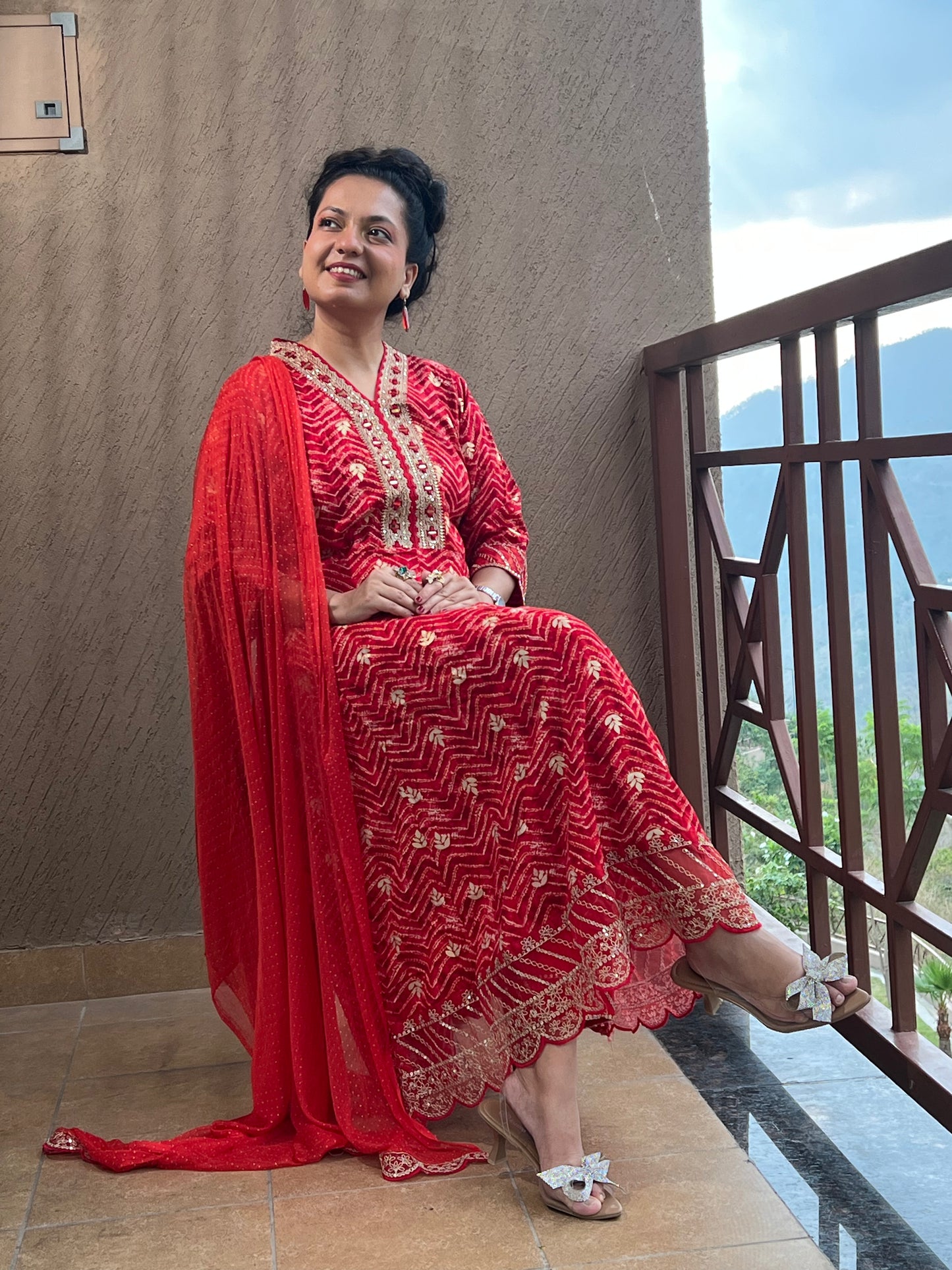 Red Zari Anarkali Suit with Dupatta – Ruby Noor