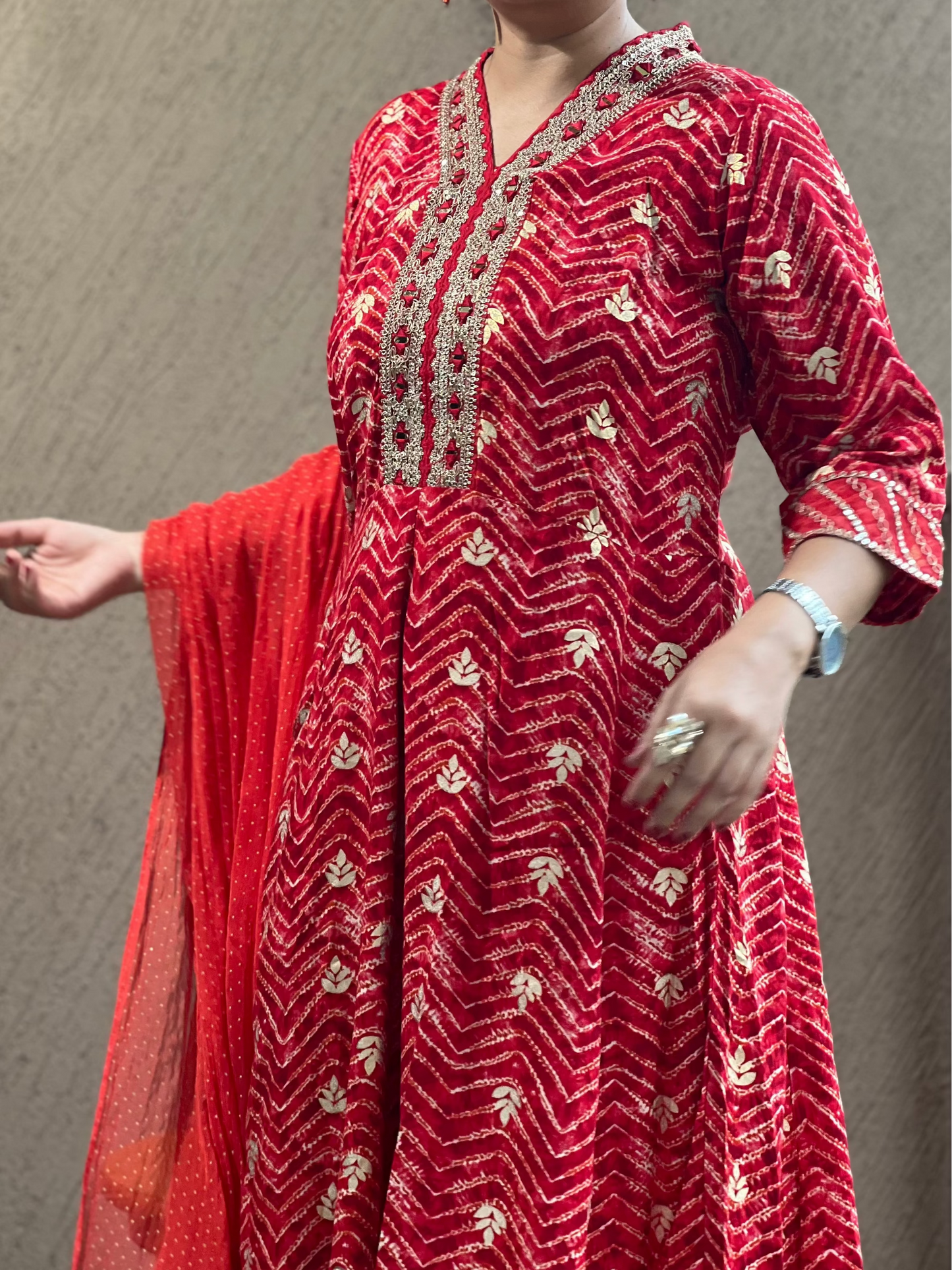 Red Zari Anarkali Suit with Dupatta – Ruby Noor