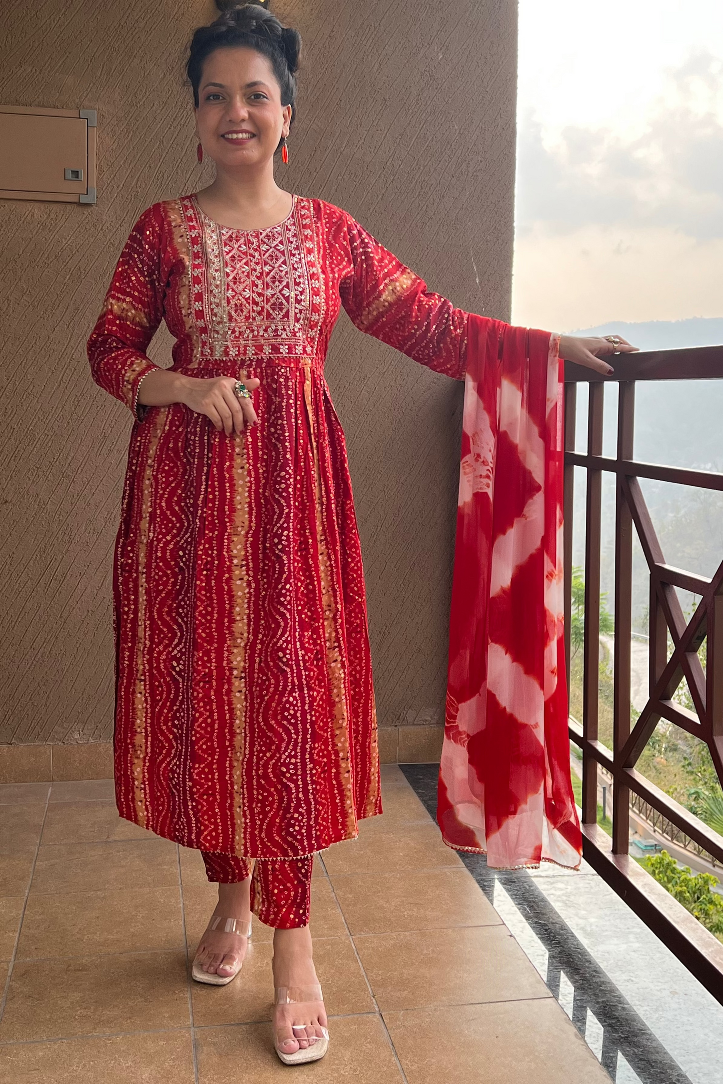 Red Bandhani Style Suit – Noor-e-Ruby