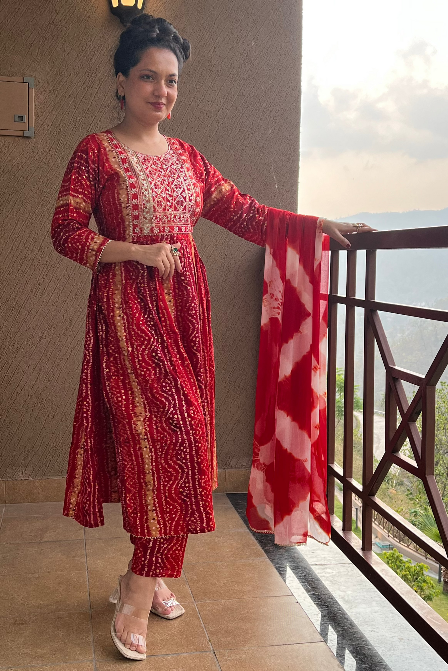 Red Bandhani Style Suit – Noor-e-Ruby