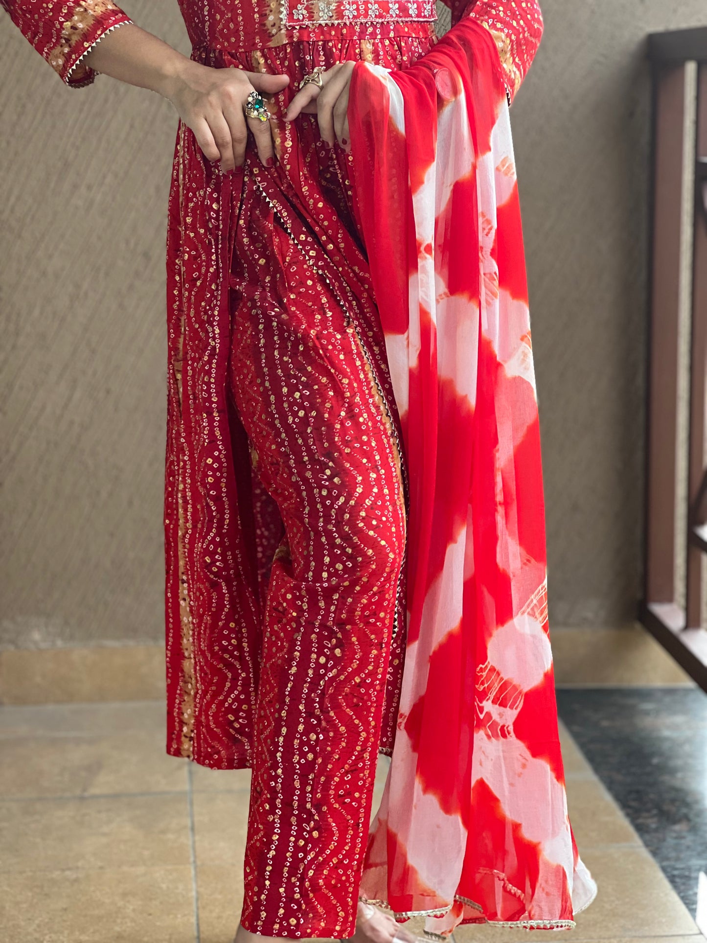 Red Bandhani Style Suit – Noor-e-Ruby