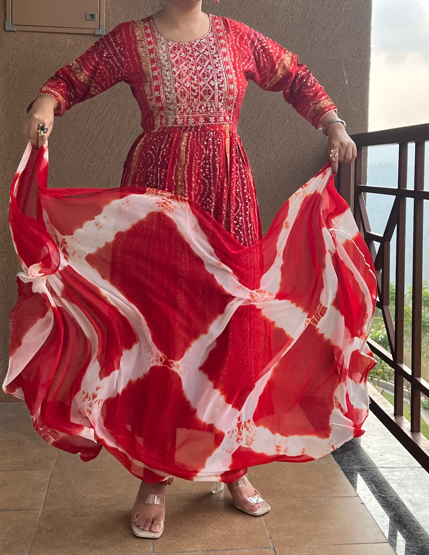 Red Bandhani Style Suit – Noor-e-Ruby