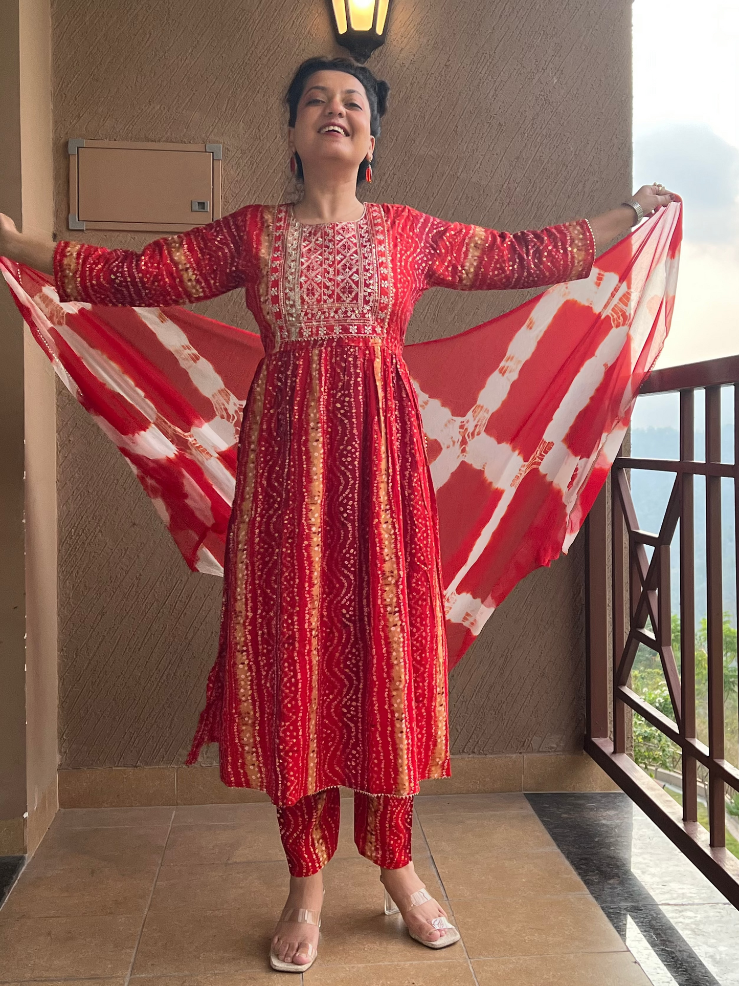 Red Bandhani Style Suit – Noor-e-Ruby
