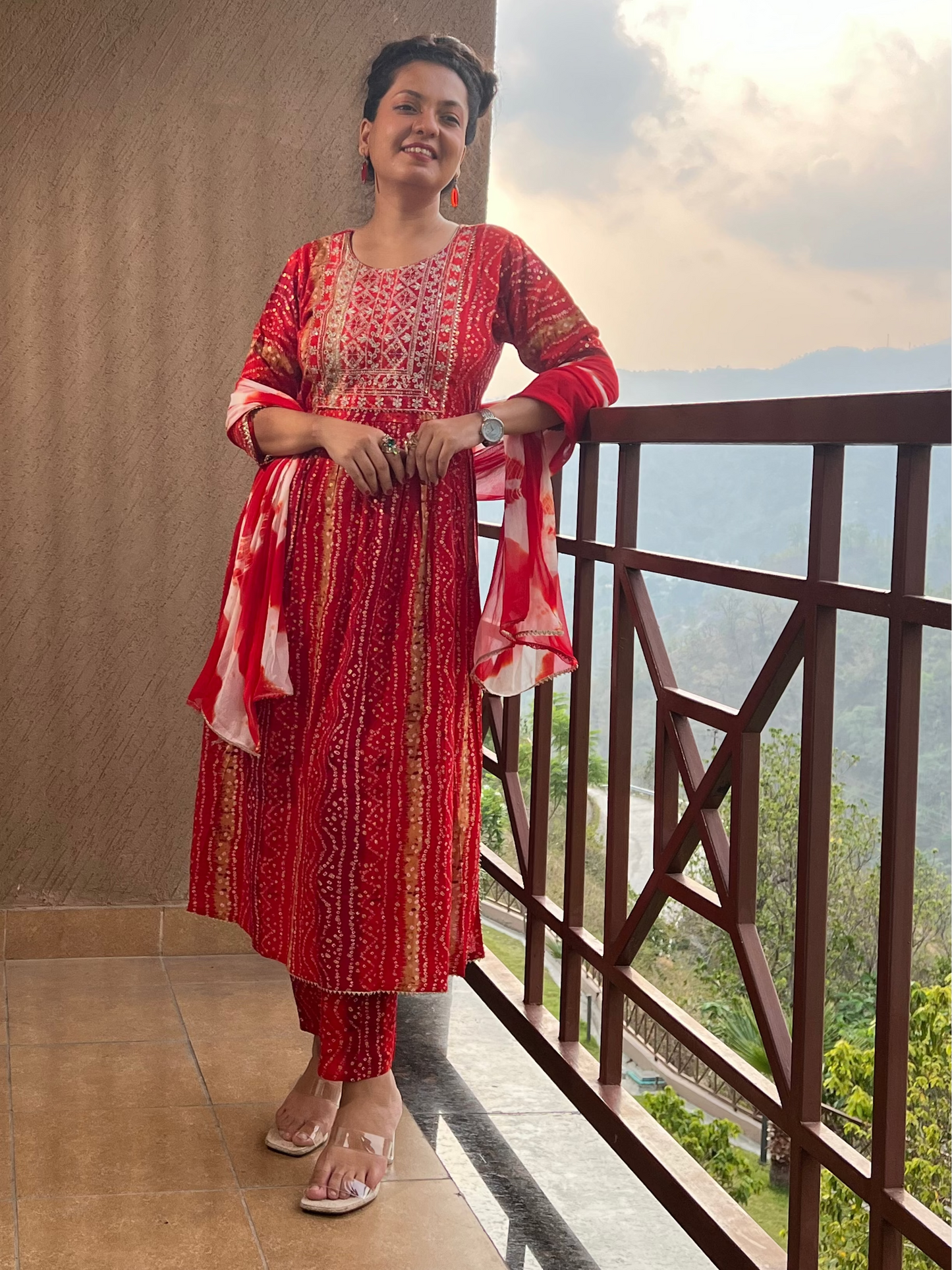 Red Bandhani Style Suit – Noor-e-Ruby