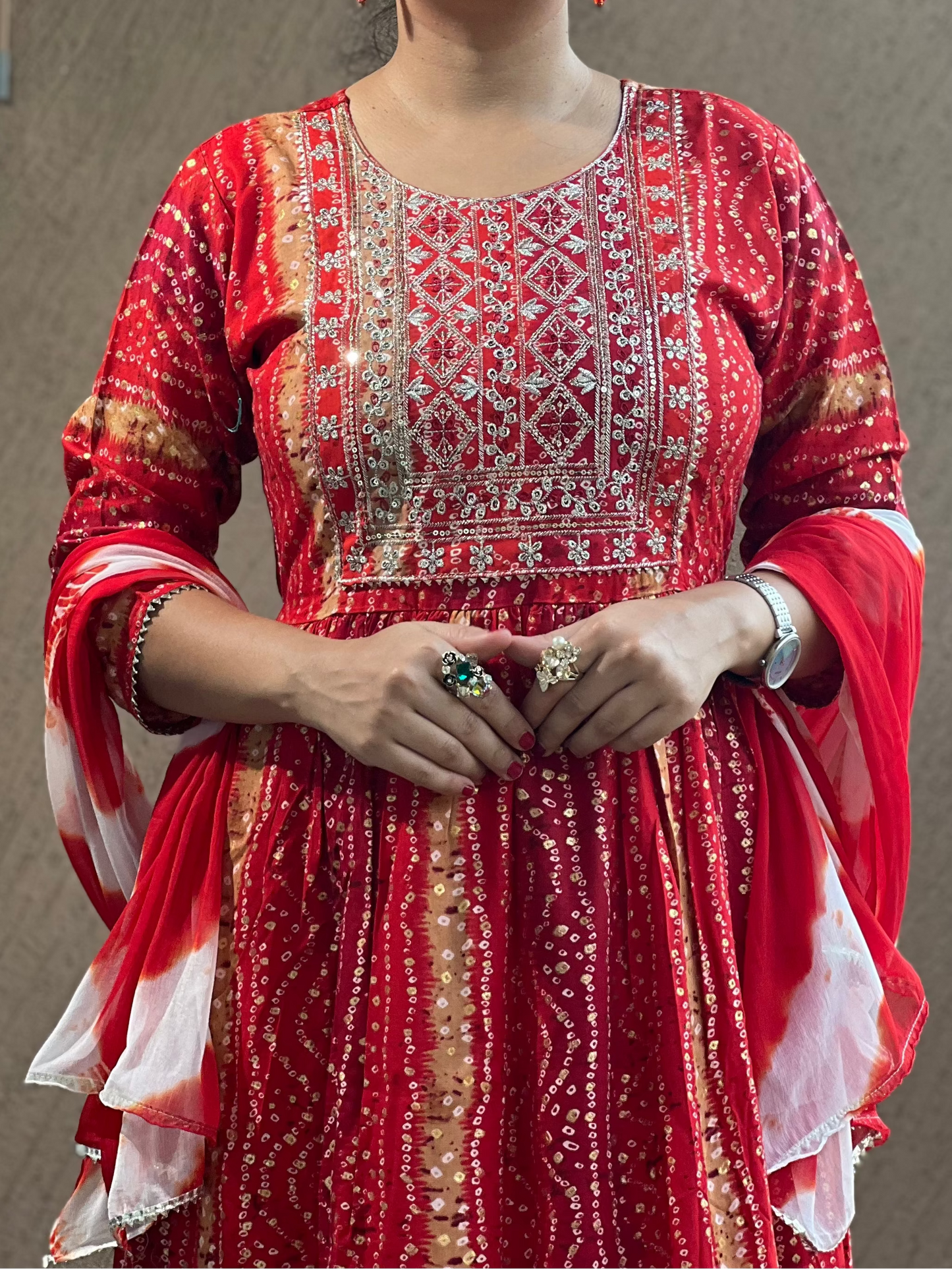 Red Bandhani Style Suit – Noor-e-Ruby