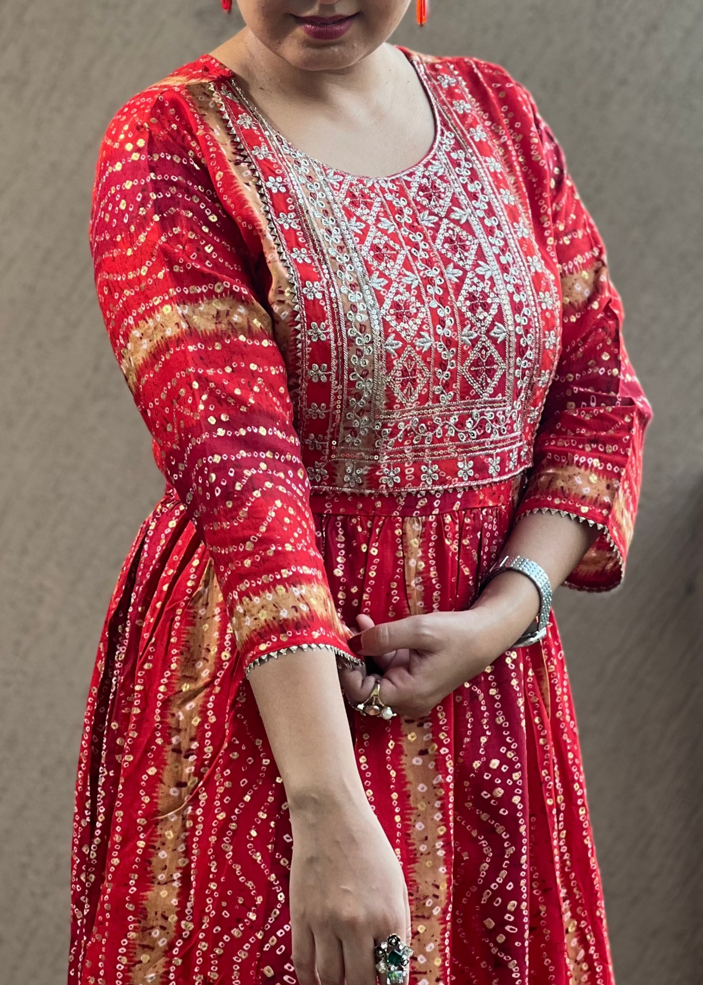 Red Bandhani Style Suit – Noor-e-Ruby