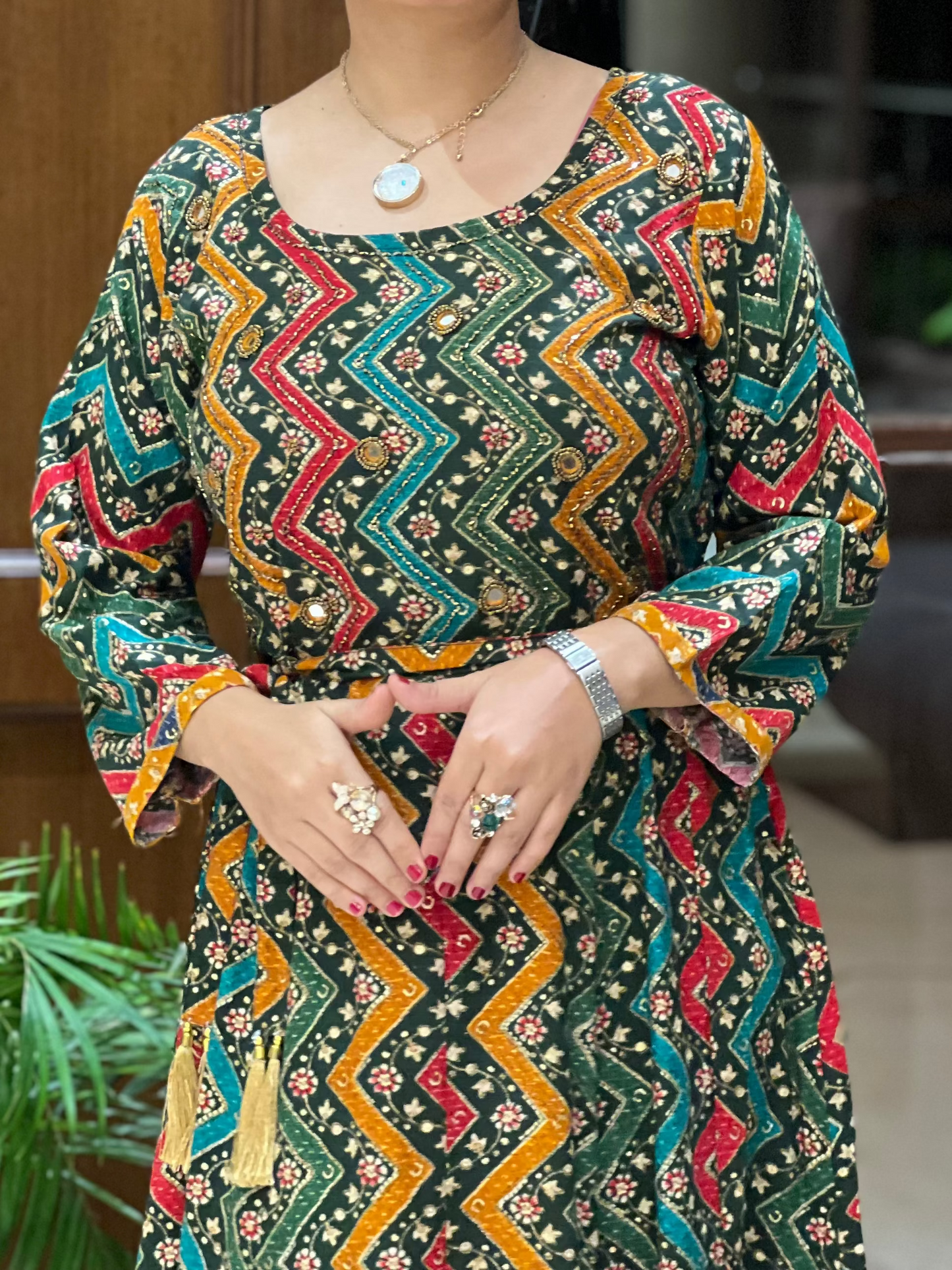 Multicolor Zigzag Print Anarkali in Rayon – Gulzar Fiesta