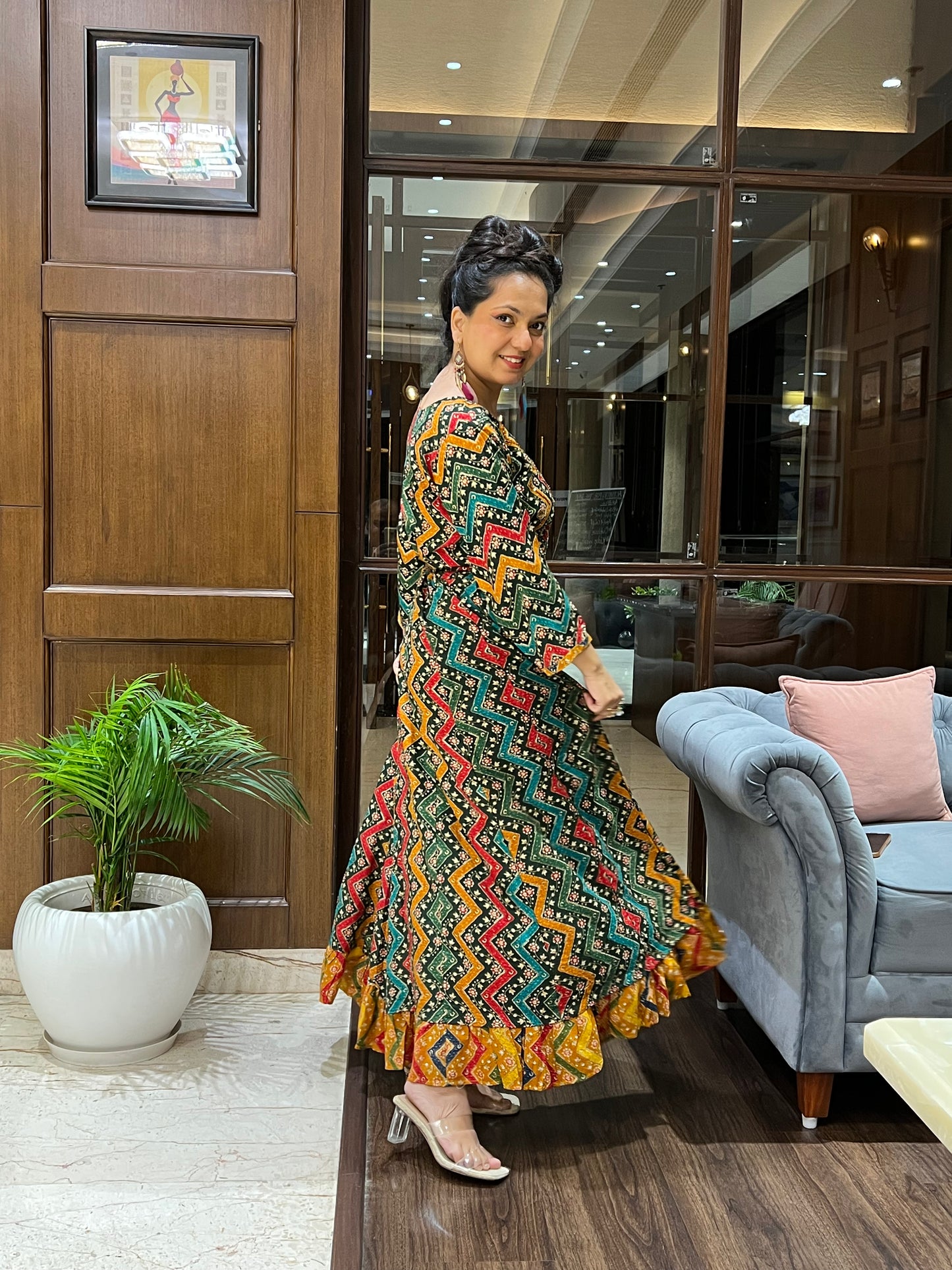 Multicolor Zigzag Print Anarkali in Rayon – Gulzar Fiesta