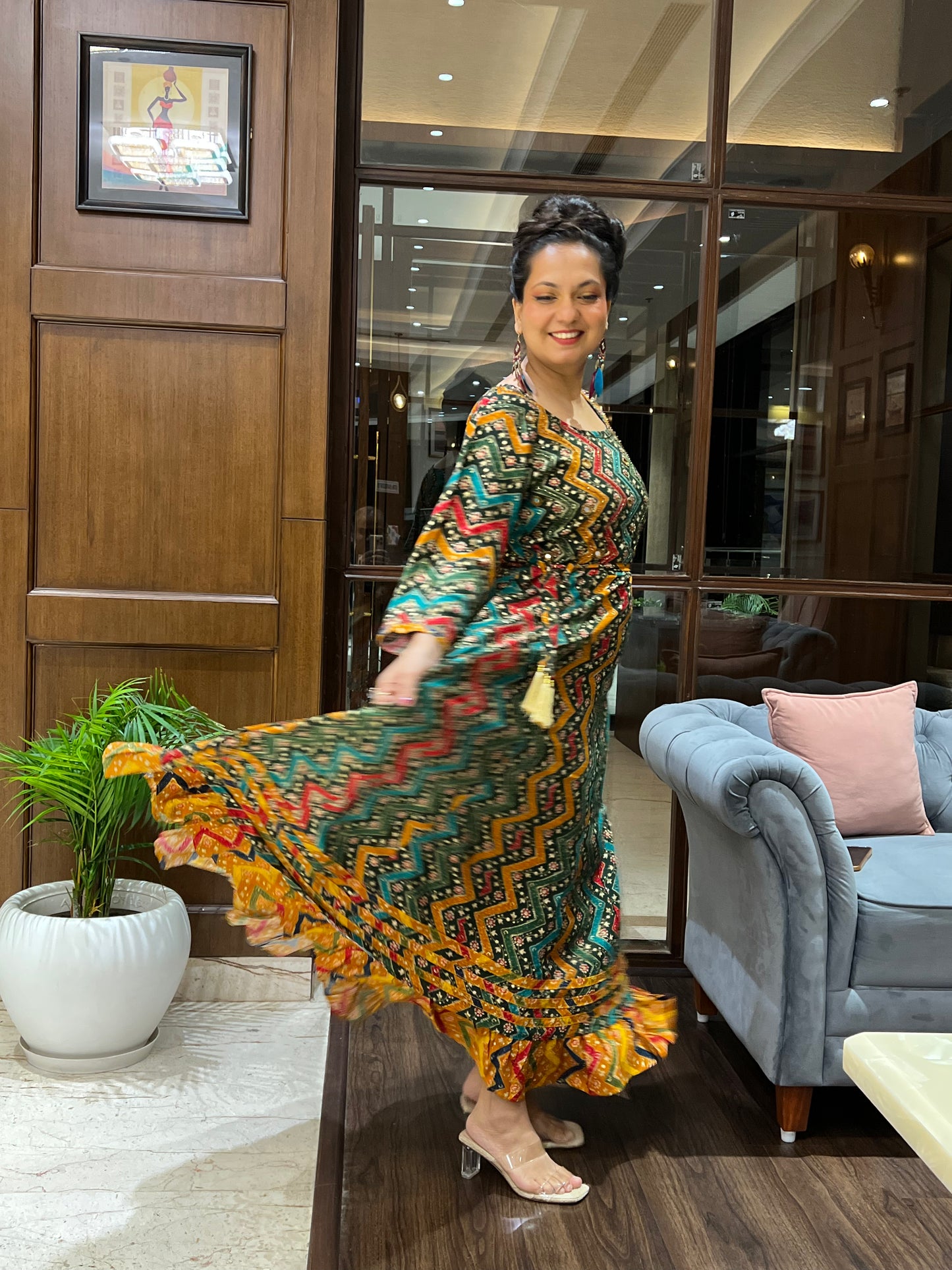 Multicolor Zigzag Print Anarkali in Rayon – Gulzar Fiesta
