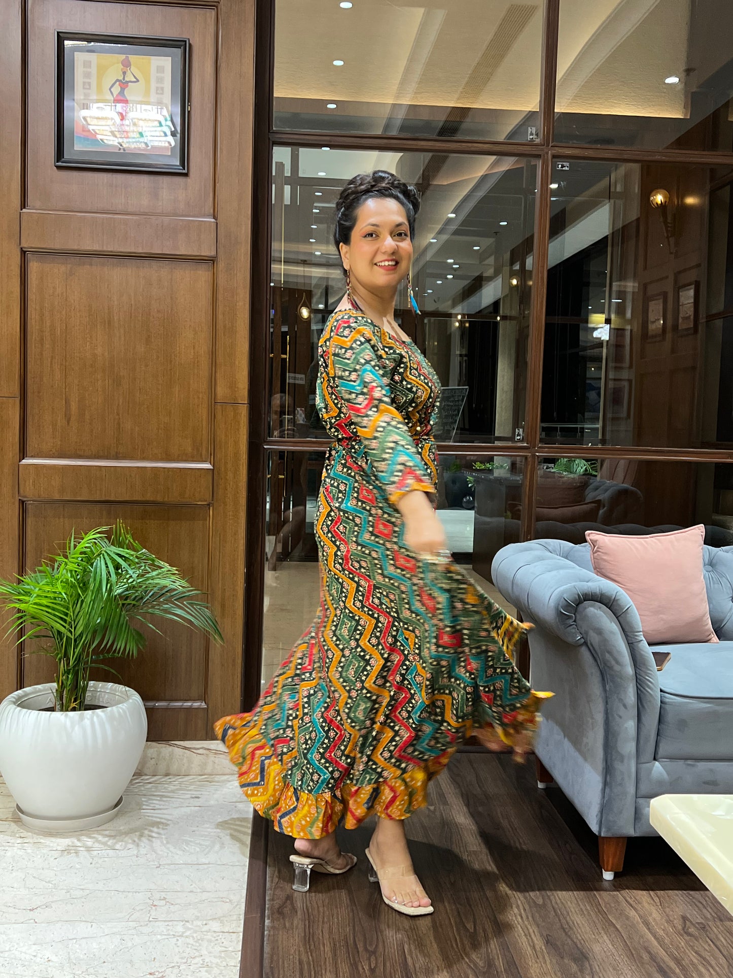 Multicolor Zigzag Print Anarkali in Rayon – Gulzar Fiesta