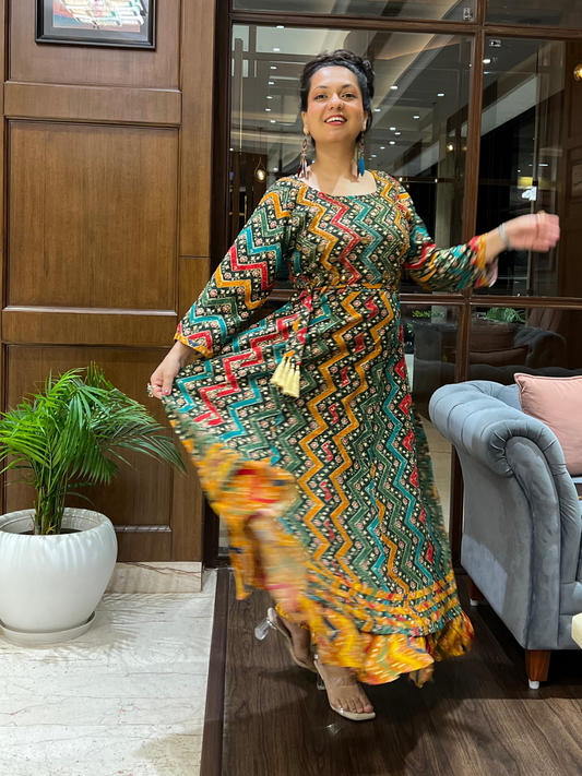 Multicolor Zigzag Print Anarkali in Rayon – Gulzar Fiesta
