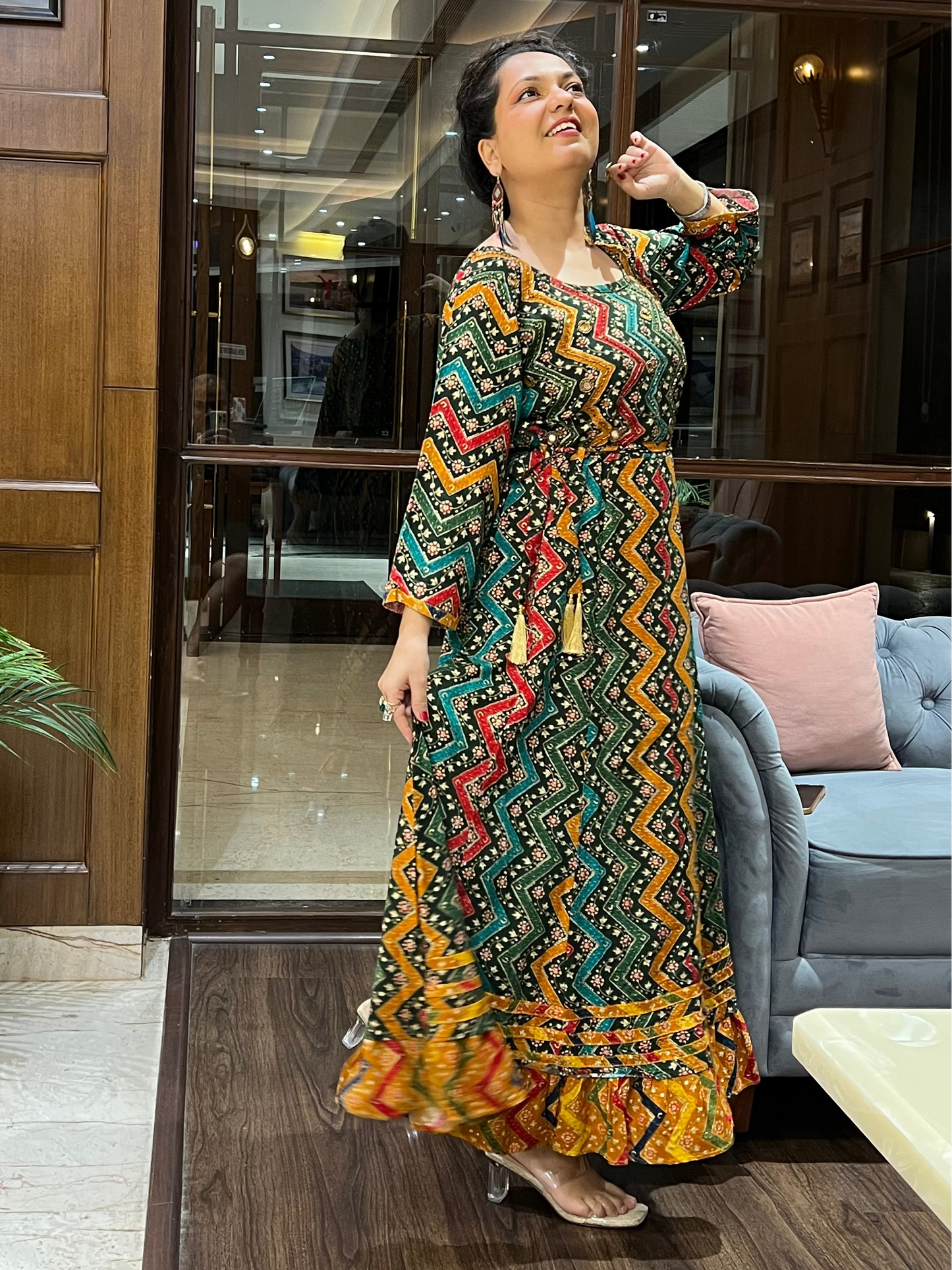 Multicolor Zigzag Print Anarkali in Rayon – Gulzar Fiesta
