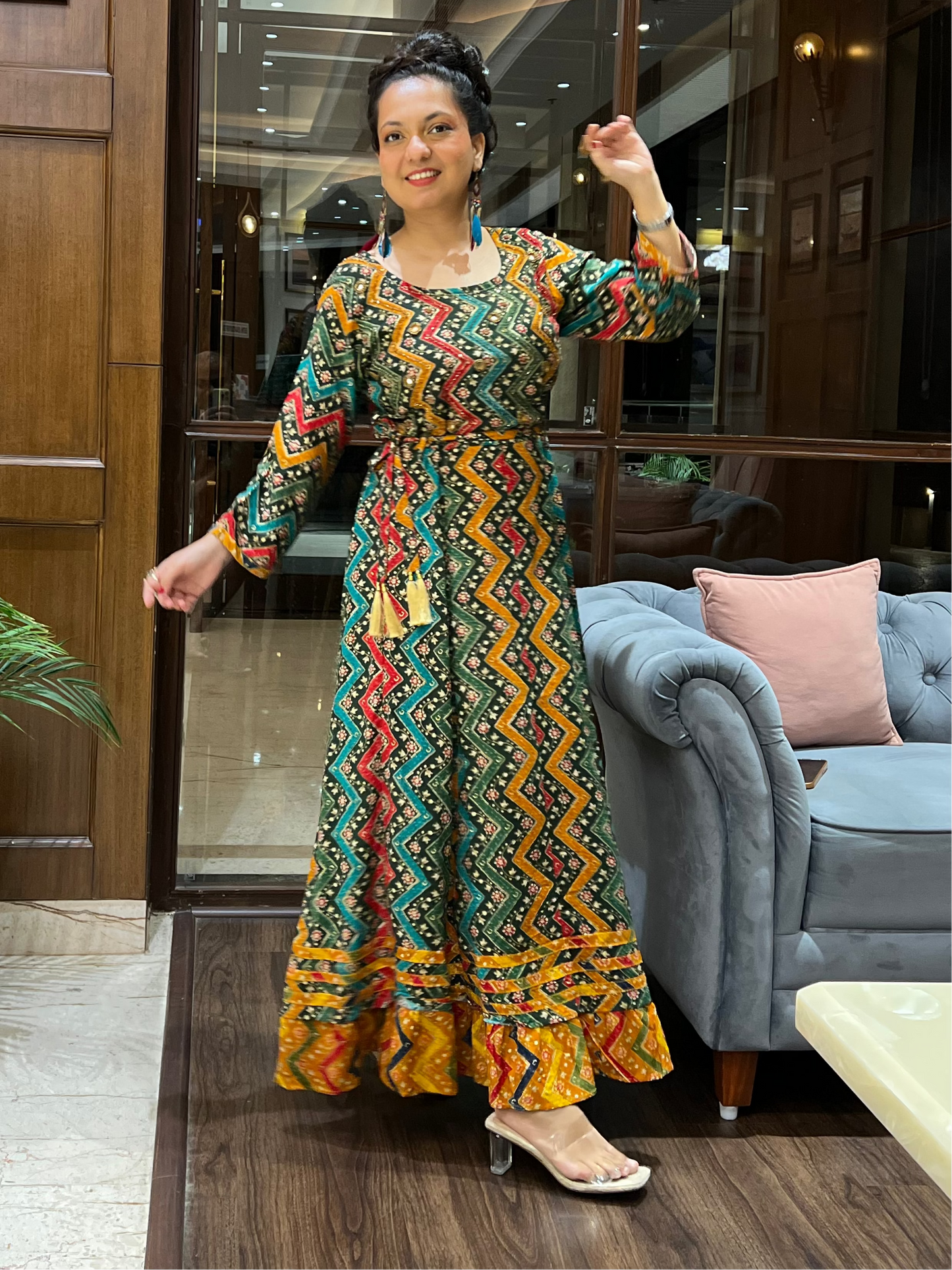 Multicolor Zigzag Print Anarkali in Rayon – Gulzar Fiesta