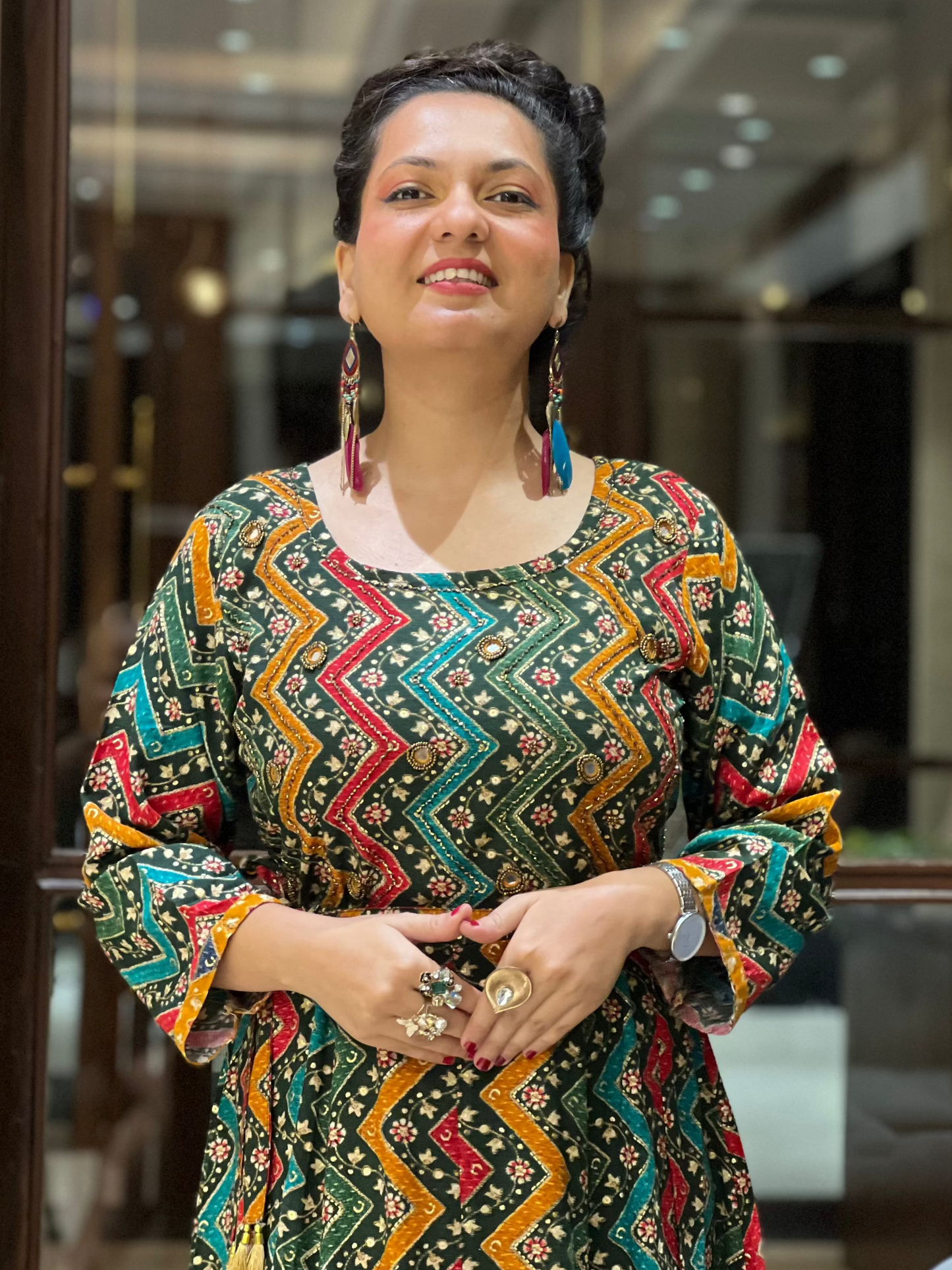 Multicolor Zigzag Print Anarkali in Rayon – Gulzar Fiesta