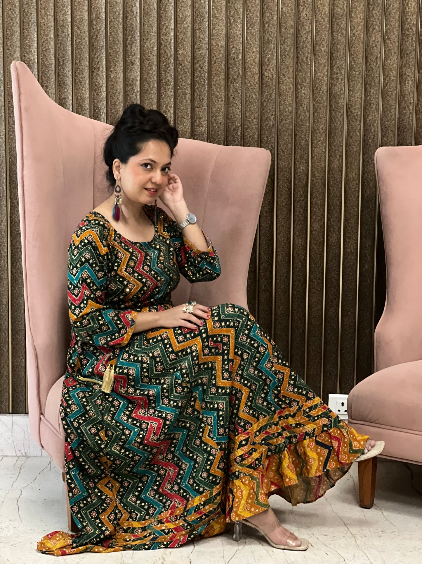 Multicolor Zigzag Print Anarkali in Rayon – Gulzar Fiesta