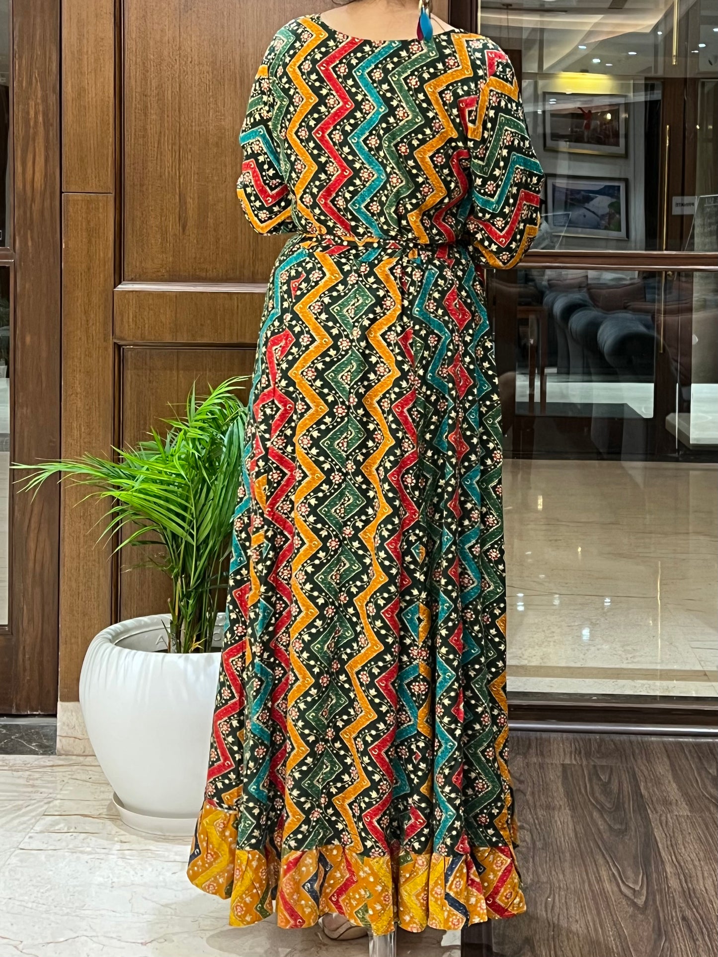 Multicolor Zigzag Print Anarkali in Rayon – Gulzar Fiesta