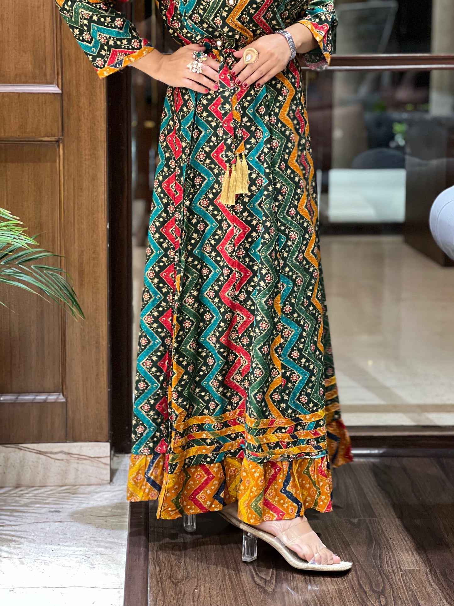 Multicolor Zigzag Print Anarkali in Rayon – Gulzar Fiesta