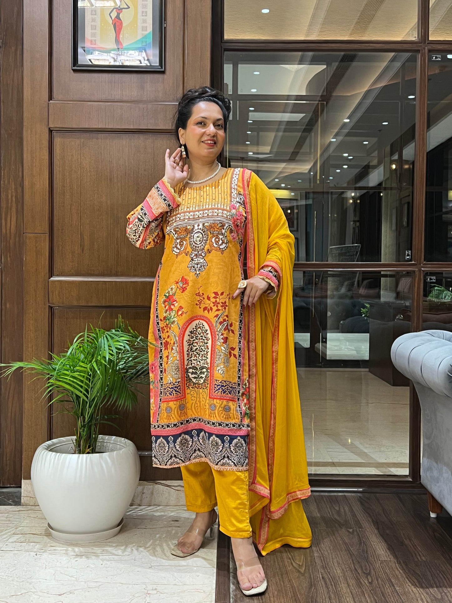 Mustard Yellow Printed Kurta Set in Cotton – Gulzar