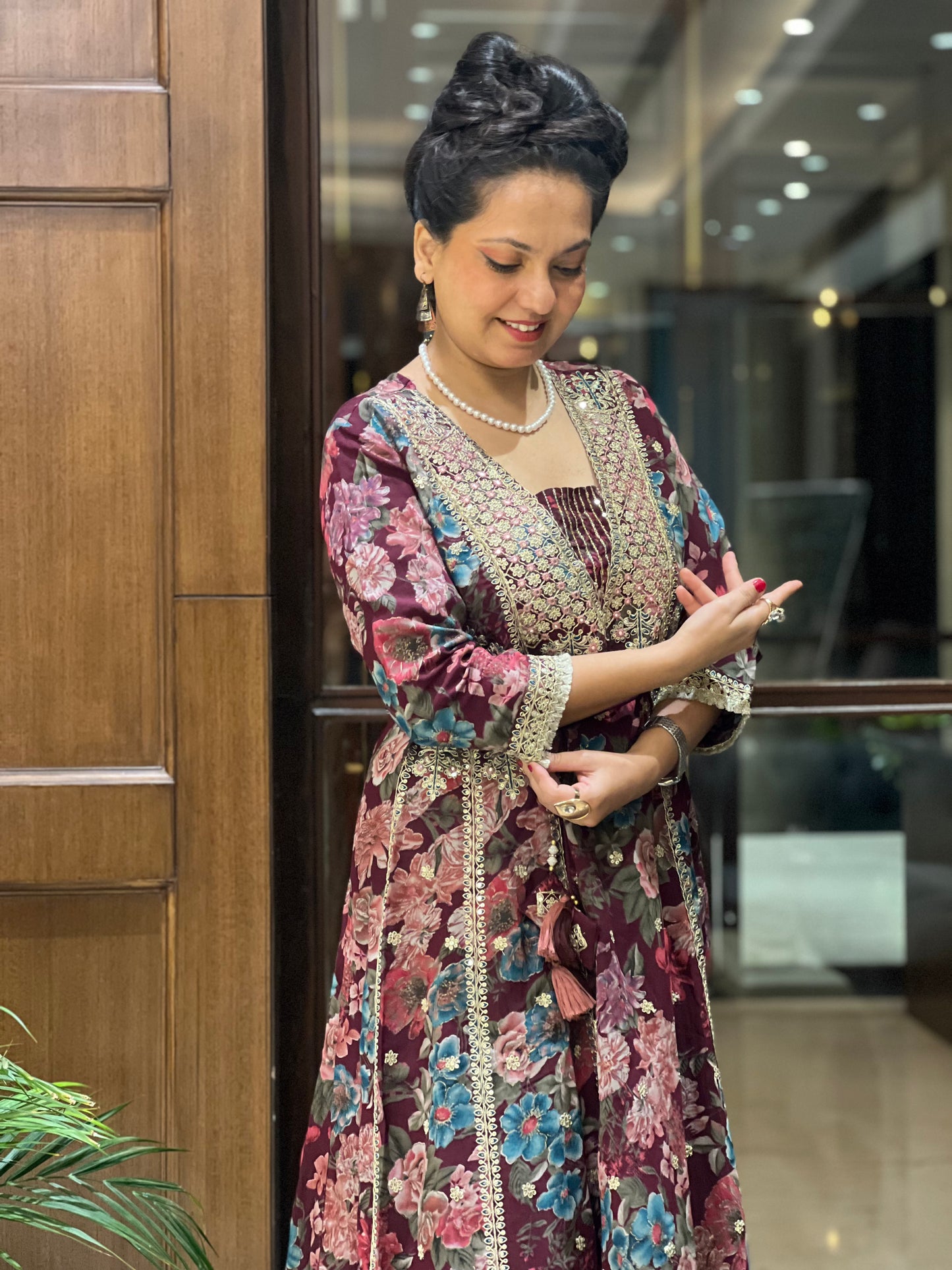 Wine Floral Anarkali Suit Set for Women – Zoya Merlot